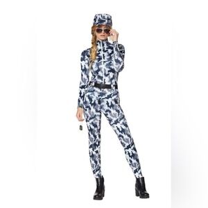 SPIRIT Halloween Adult Snow Camo Military Cat Suit Costume Size M